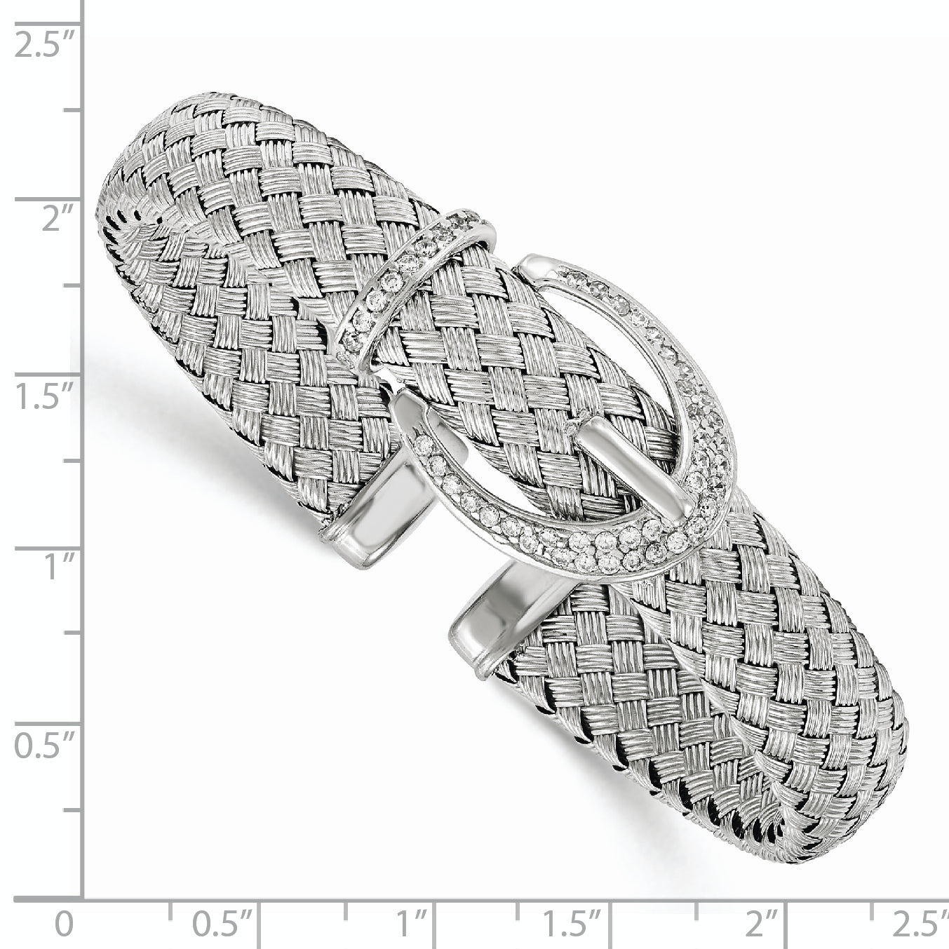 Sterling Silver Cz Woven Flexible Cuff Bangle