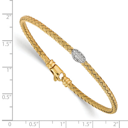 7 Inch Sterling Silver Gold-Tone Cz Woven Bracelet
