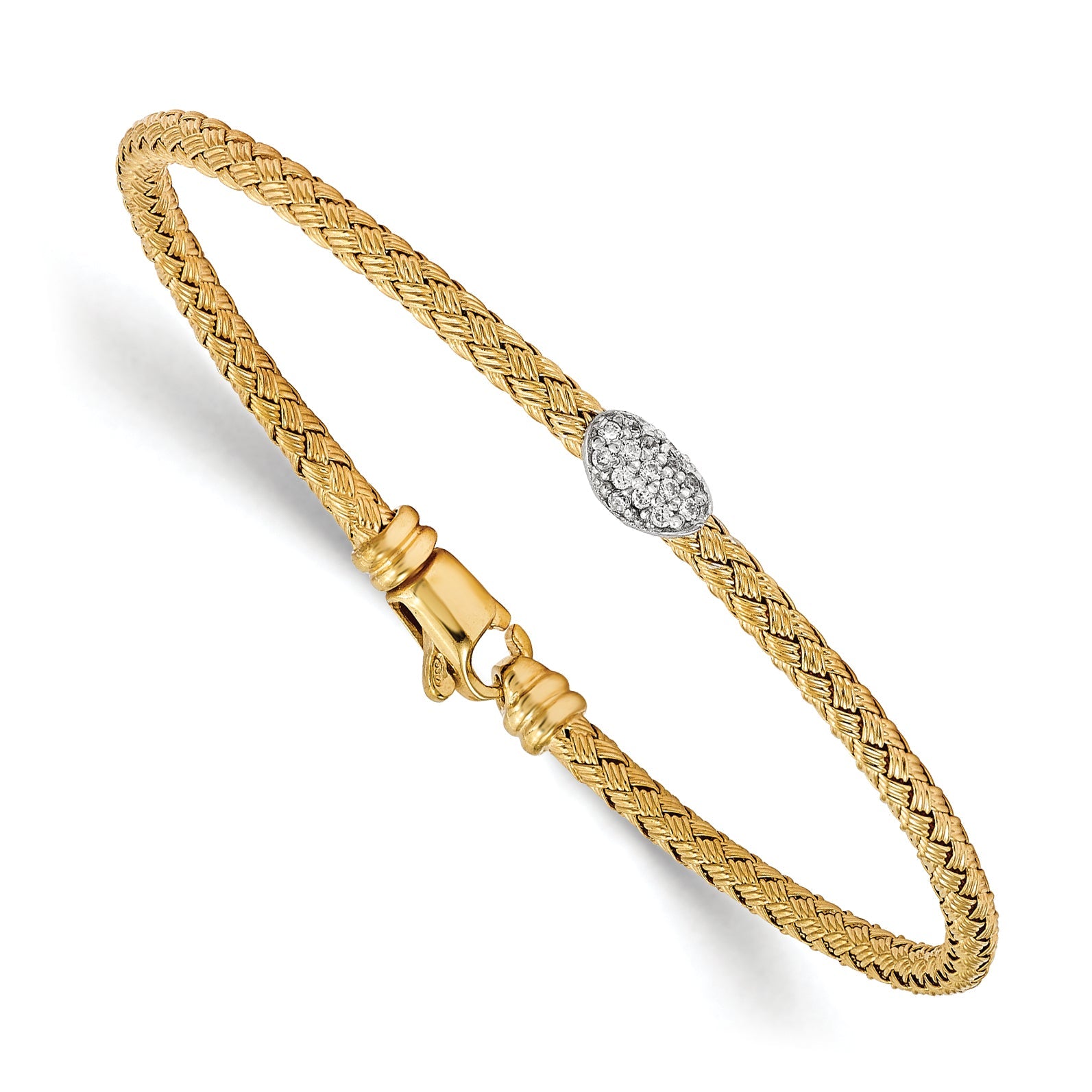 7 Inch Sterling Silver Gold-Tone Cz Woven Bracelet