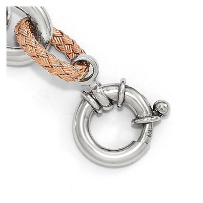 7.5 Inch Sterling Silver Rose-Tone Polished & Woven Link Bracelet