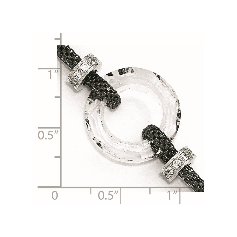 6.5 Inch Sterling Silver Blk-Plated Crystal Bracelet W/1In Ext.