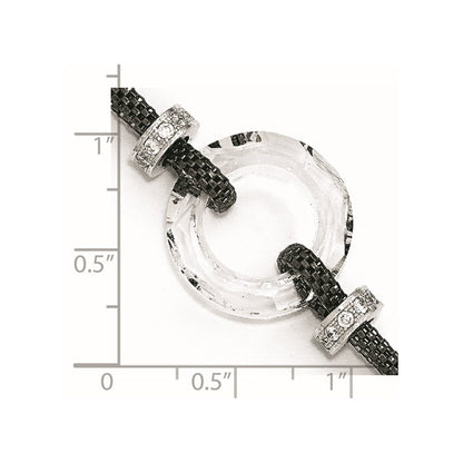 6.5 Inch Sterling Silver Blk-Plated Crystal Bracelet W/1In Ext.