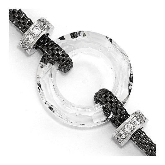 6.5 Inch Sterling Silver Blk-Plated Crystal Bracelet W/1In Ext.