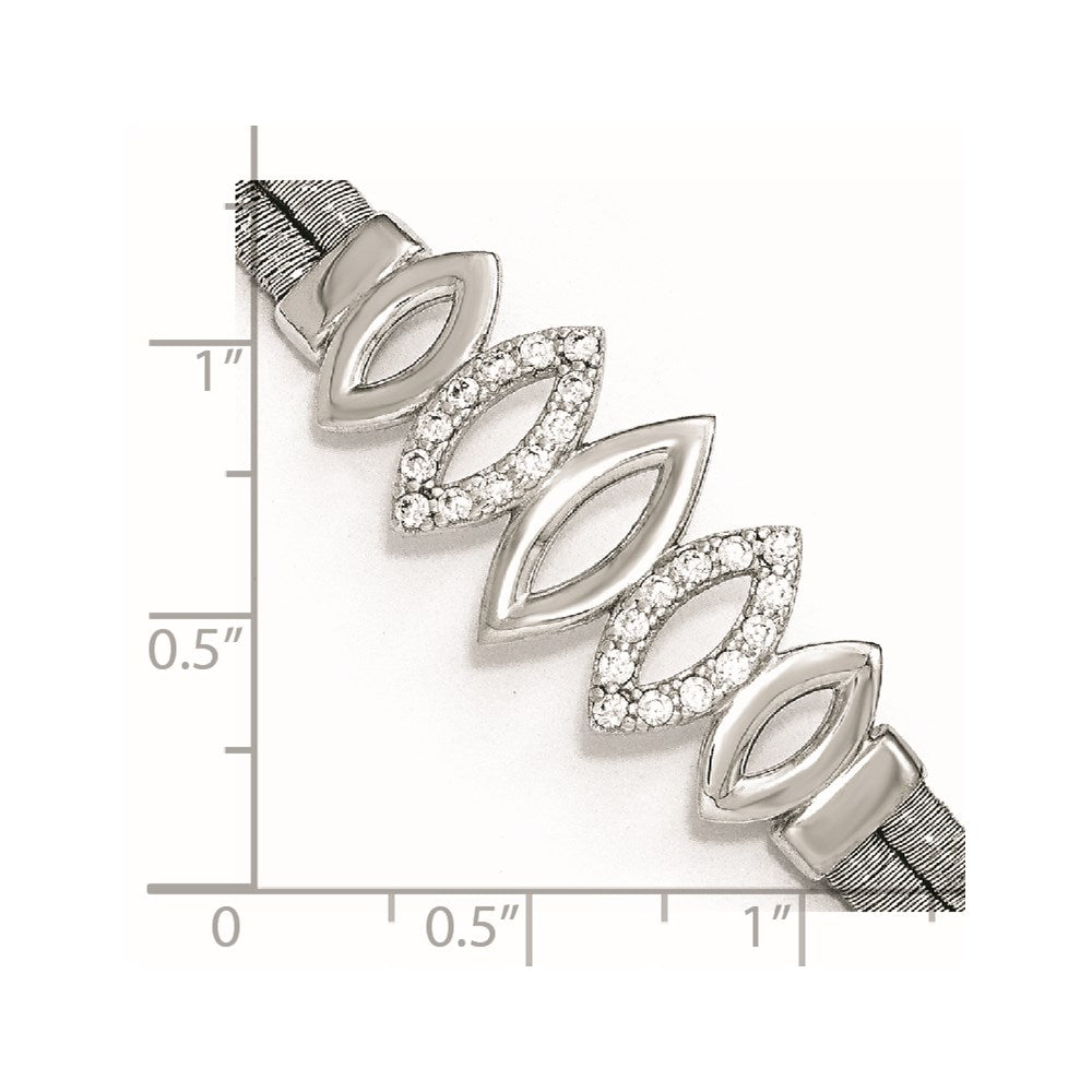 6.5 Inch Sterling Silver Polished Cz W/1.5In Ext. Bracelet