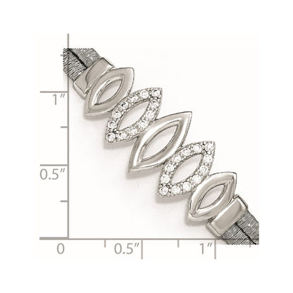 6.5 Inch Sterling Silver Polished Cz W/1.5In Ext. Bracelet