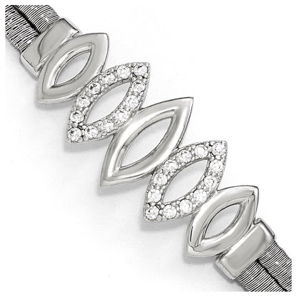 6.5 Inch Sterling Silver Polished Cz W/1.5In Ext. Bracelet