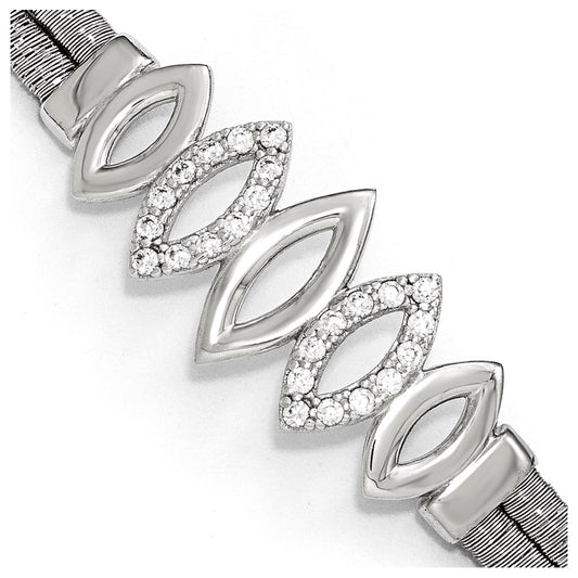 6.5 Inch Sterling Silver Polished Cz W/1.5In Ext. Bracelet