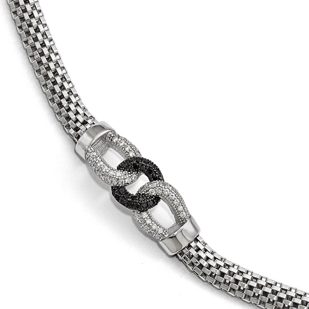 7.25 Inch Sterling Silver Black And White Cz With 1.5 Ext. Bracelet