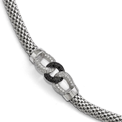7.25 Inch Sterling Silver Black And White Cz With 1.5 Ext. Bracelet