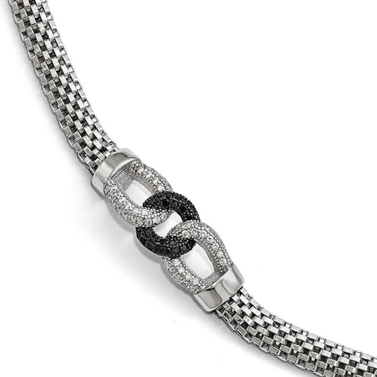 7.25 Inch Sterling Silver Black And White Cz With 1.5 Ext. Bracelet