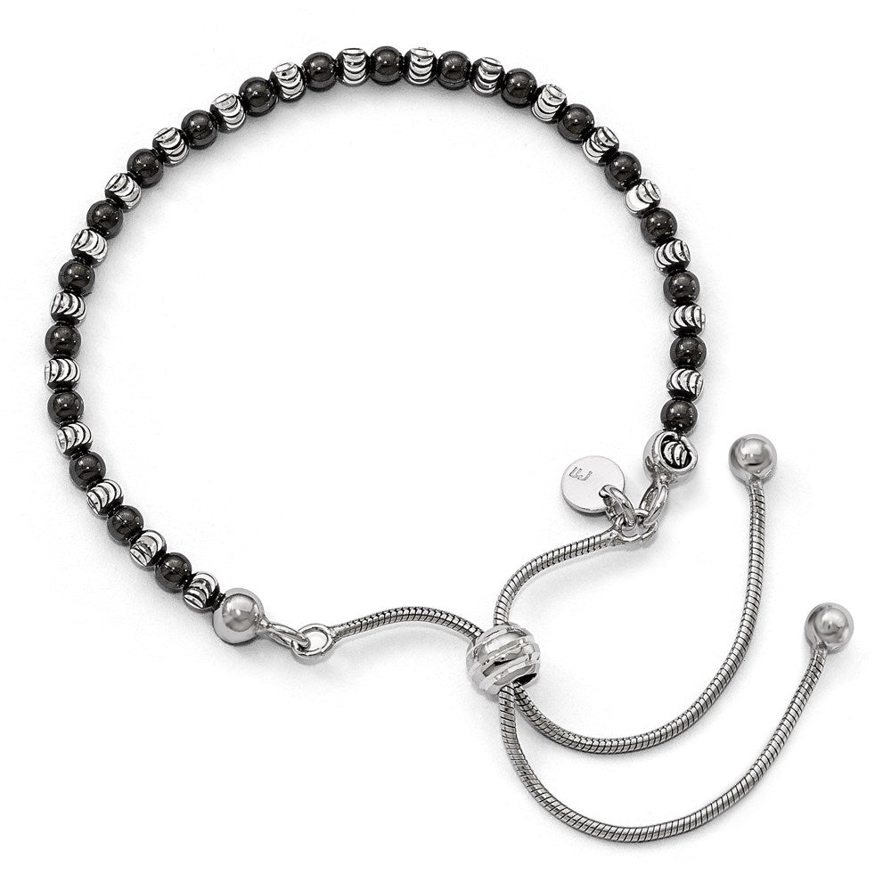 Sterling Silver Ruthenium-Plated D/C Adjustable Bracelet