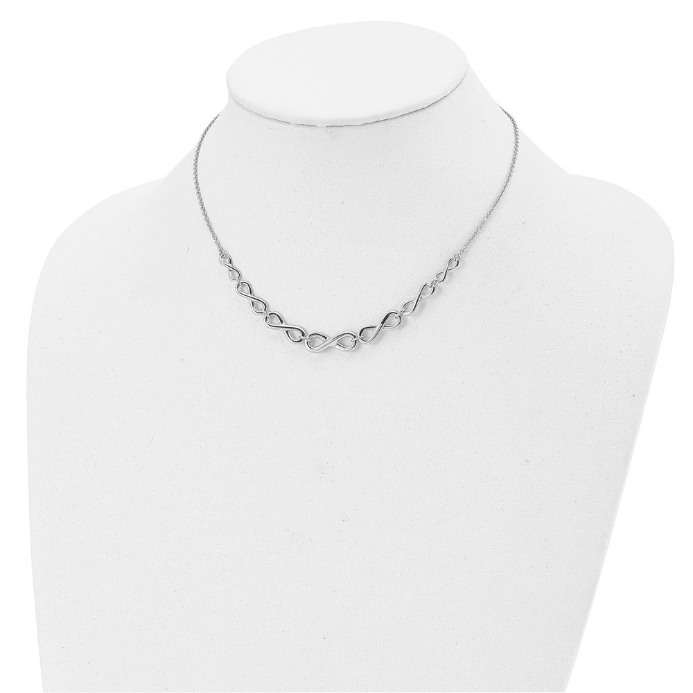 Sterling Silver Rh-Plat Polished Infinity W/2In Ext. Necklace