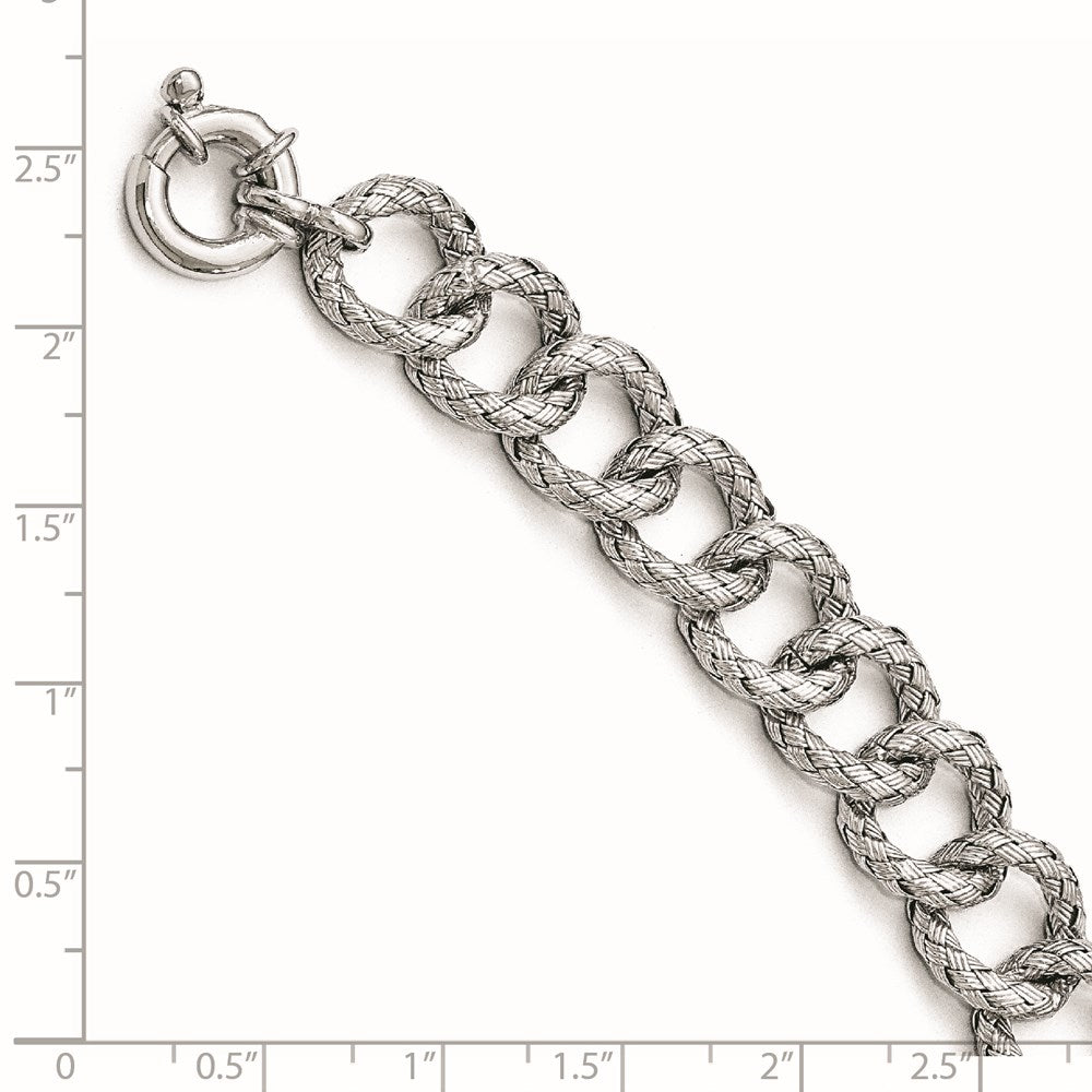 7.75 Inch Sterling Silver Polished Textured Bracelet- Fancy Spring Ring