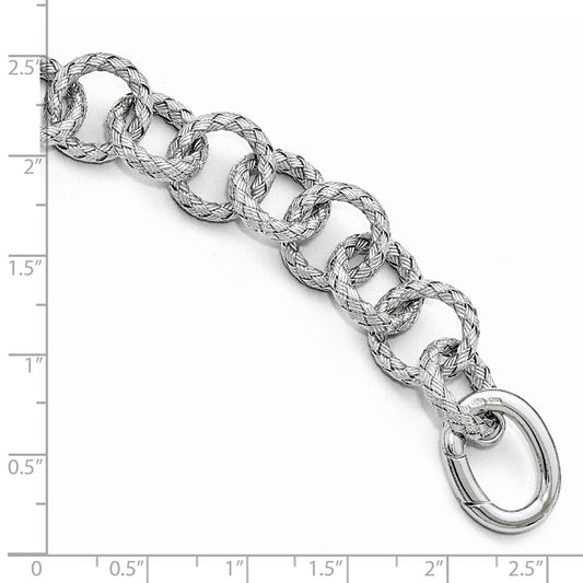 8 Inch Sterling Silver Polished Textured Bracelet - Hidden Clasp