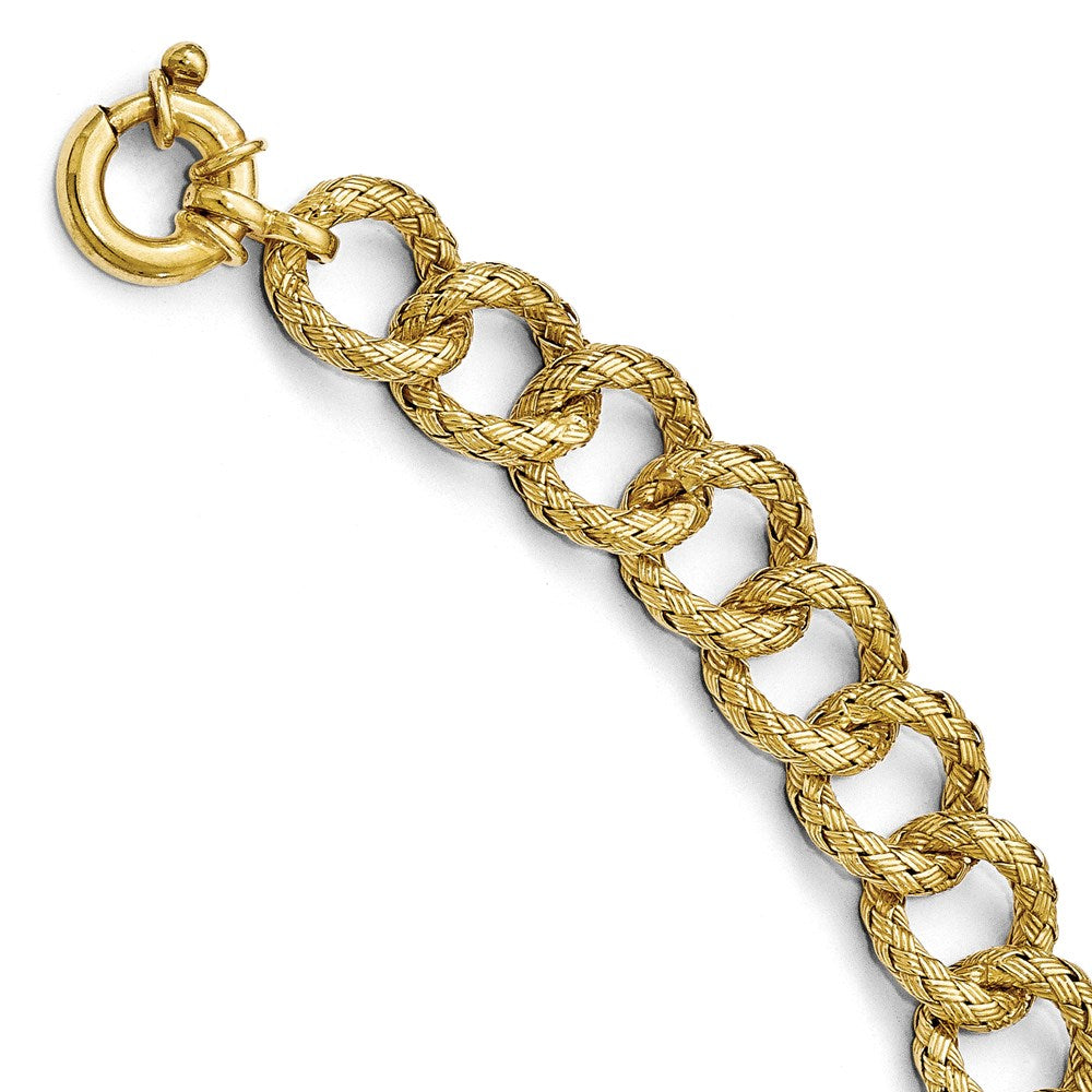 7.75 Inch Sterling Silver Gold-Plated Polished Textured Bracelet- Fancy Spri