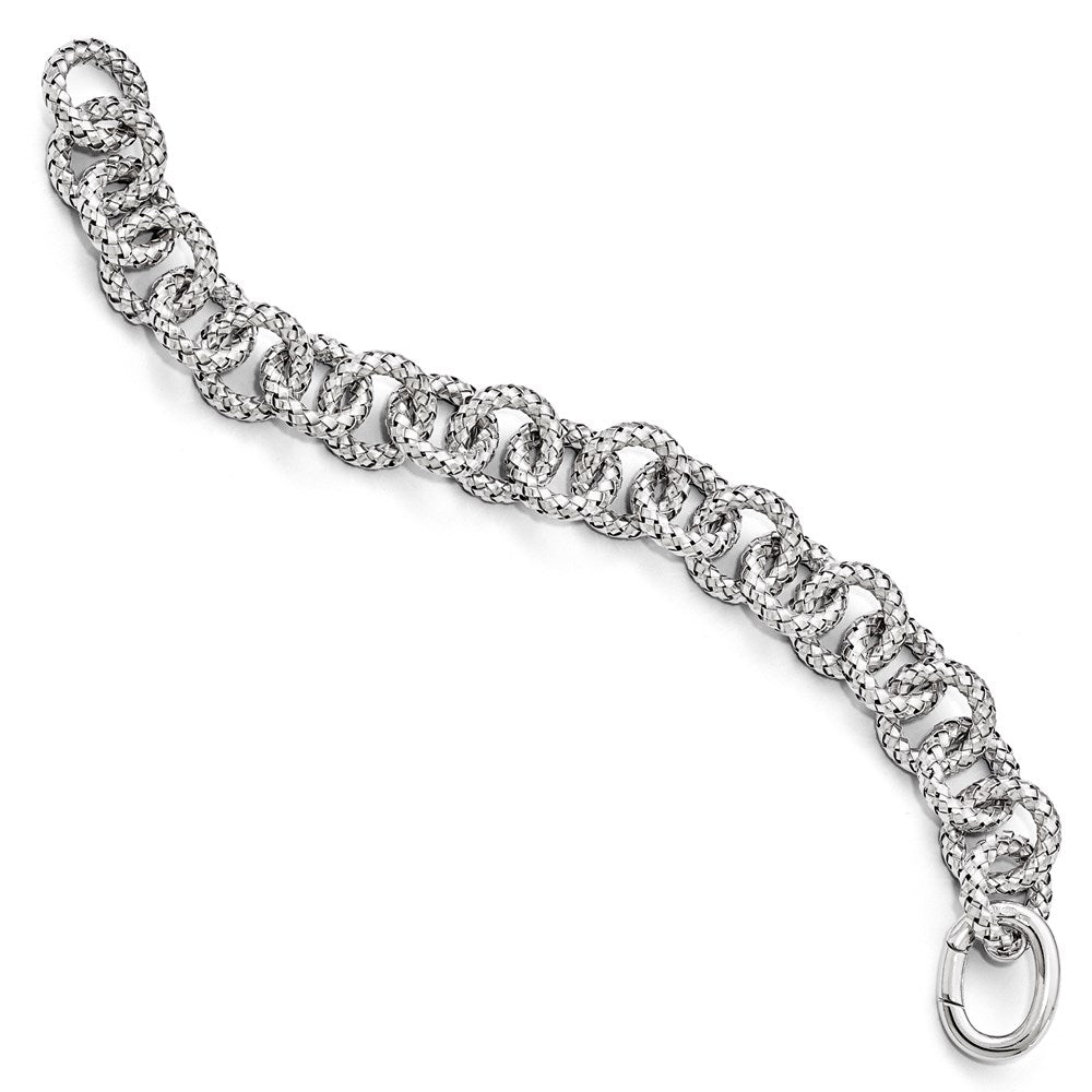 8 Inch Sterling Silver Polished Textured Bracelet- Hidden Clasp