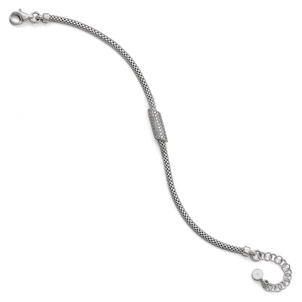 7 Inch Sterling Silver Rhodium-Plated Cz With 1.5In Ext. Bracelet