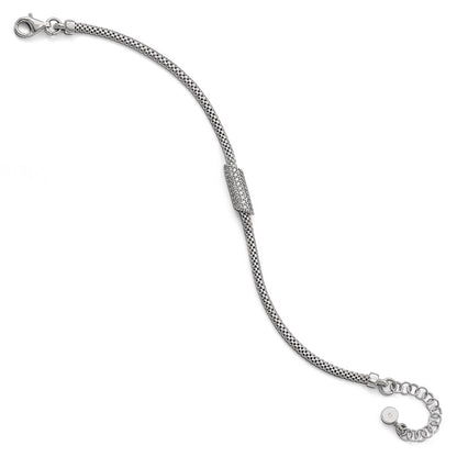 7 Inch Sterling Silver Rhodium-Plated Cz With 1.5In Ext. Bracelet