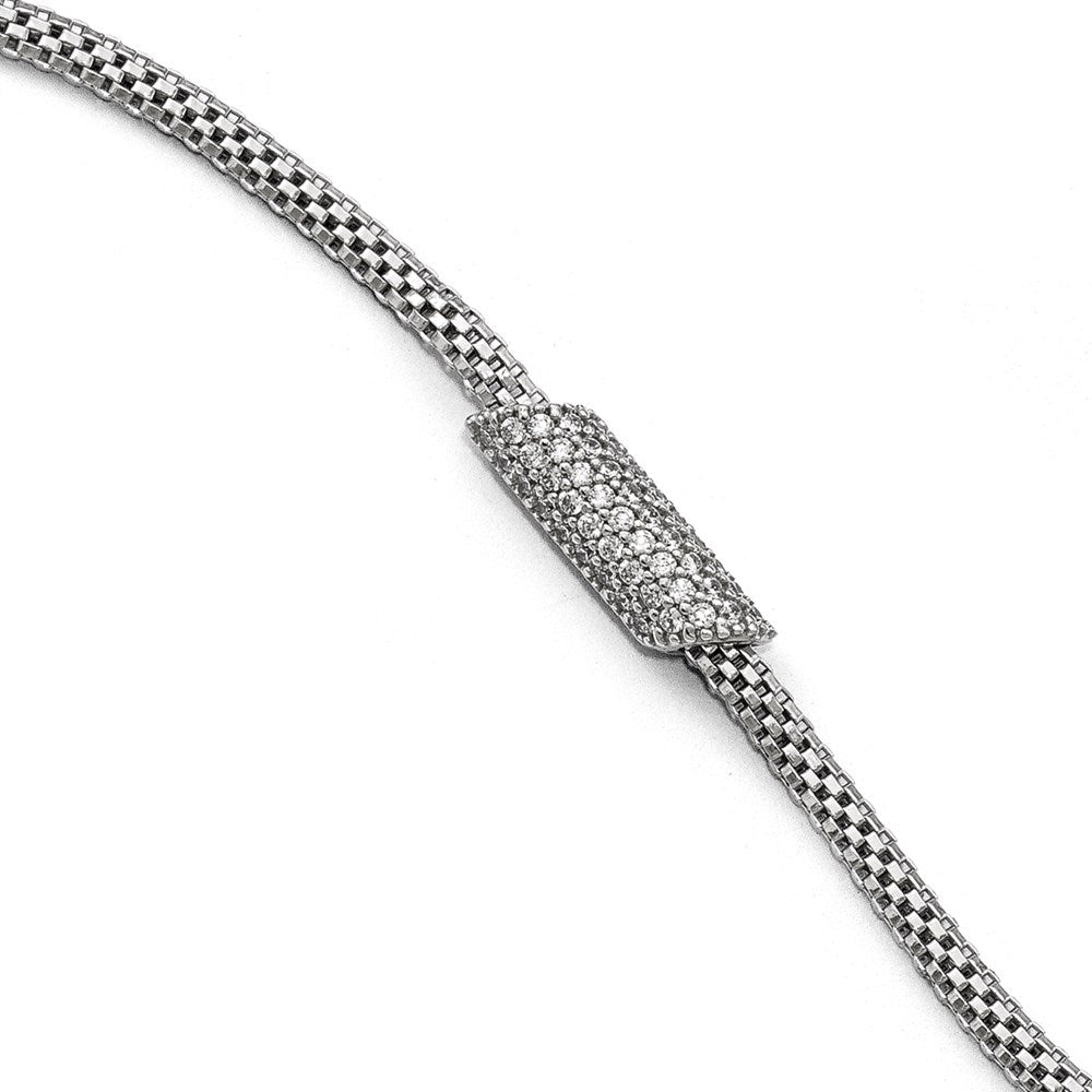 7 Inch Sterling Silver Rhodium-Plated Cz With 1.5In Ext. Bracelet