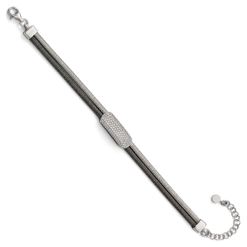 7 Inch Sterling Silver Ruthenium-Plated Cz With 1.5In Ext. Bracelet