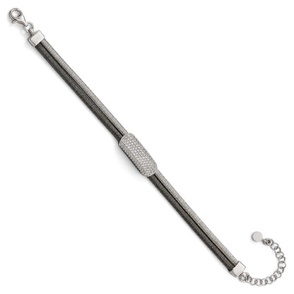 7 Inch Sterling Silver Ruthenium-Plated Cz With 1.5In Ext. Bracelet