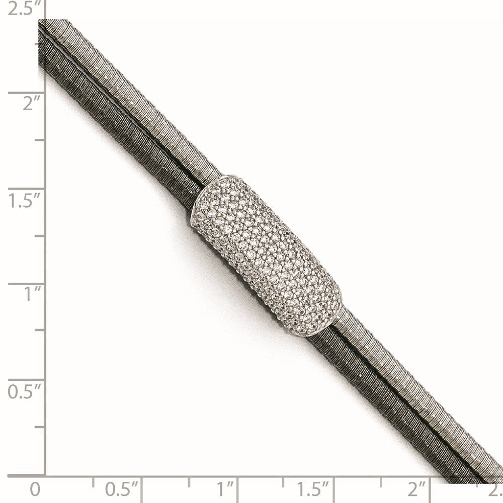 7 Inch Sterling Silver Ruthenium-Plated Cz With 1.5In Ext. Bracelet