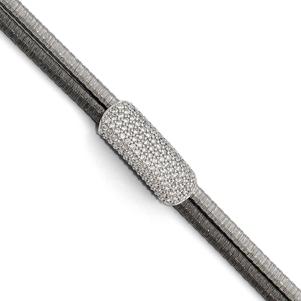 7 Inch Sterling Silver Ruthenium-Plated Cz With 1.5In Ext. Bracelet