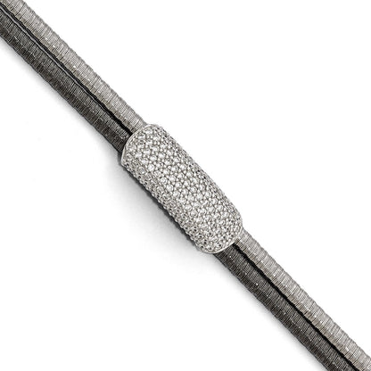 7 Inch Sterling Silver Ruthenium-Plated Cz With 1.5In Ext. Bracelet