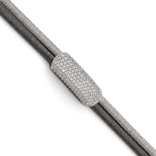 7 Inch Sterling Silver Ruthenium-Plated Cz With 1.5In Ext. Bracelet