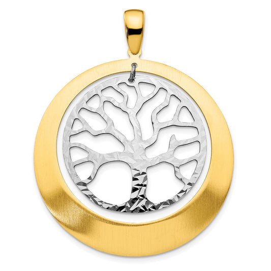 Sterling Silver Rh-Plat And Gold-Tone Textured Tree Pendant