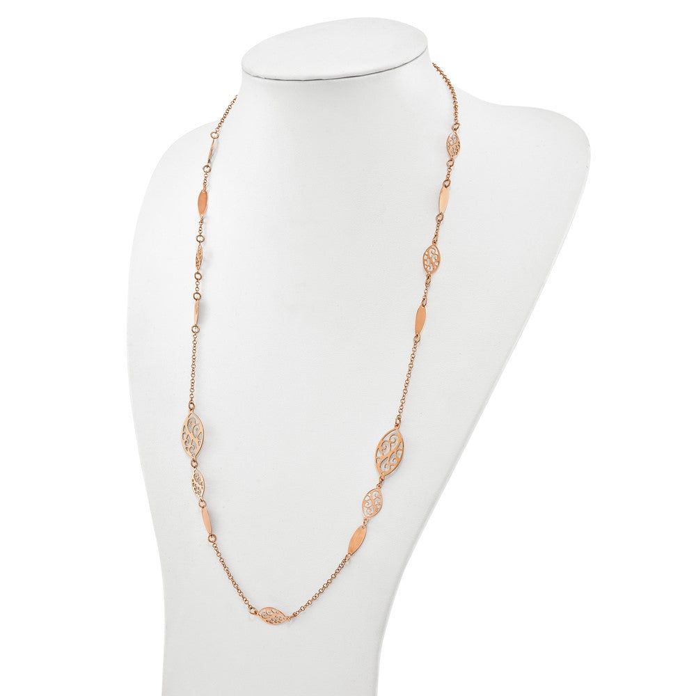 Gold Plated Sterling Silver Rose Polished Filigree Necklace