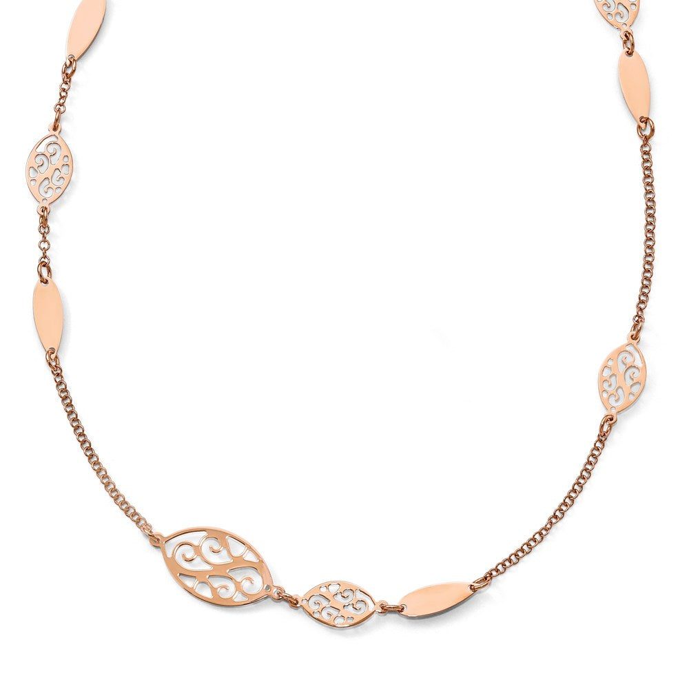 Gold Plated Sterling Silver Rose Polished Filigree Necklace