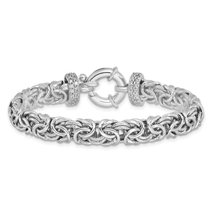 7.5 Inch Sterling Silver Polished And Textured Cz Bracelet