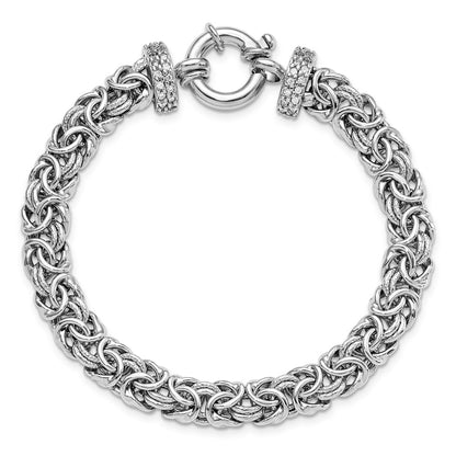 7.5 Inch Sterling Silver Polished And Textured Cz Bracelet