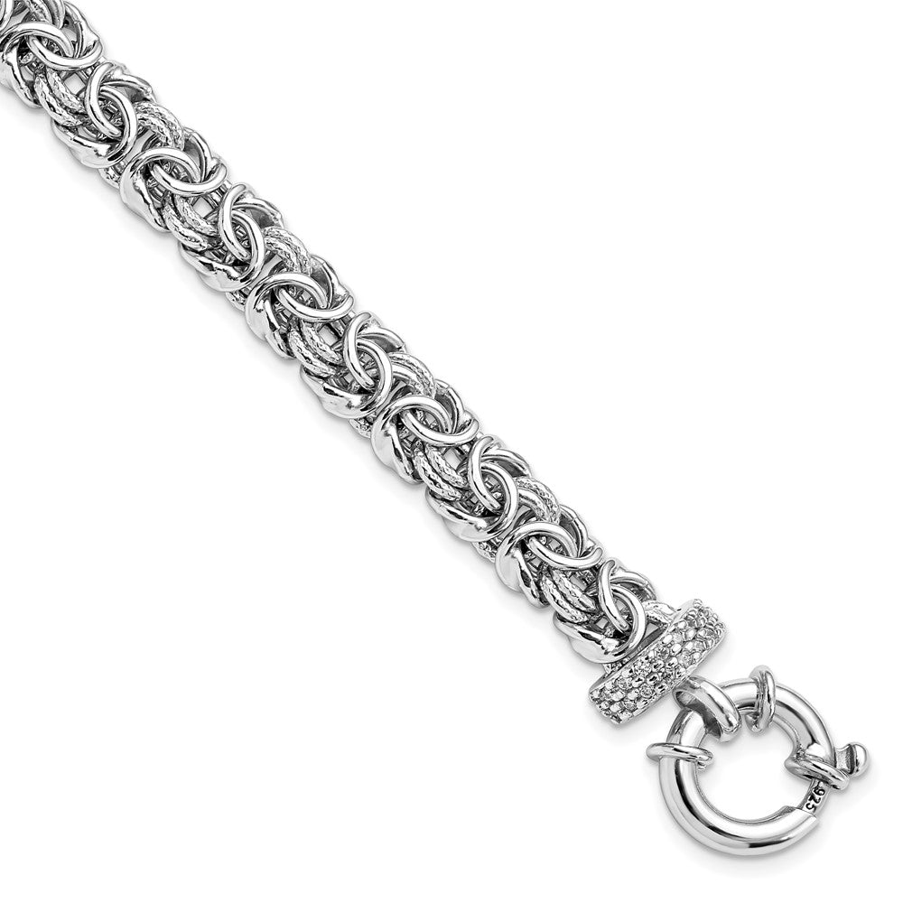 7.5 Inch Sterling Silver Polished And Textured Cz Bracelet