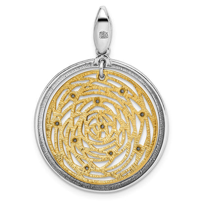 Sterling Silver Gold-Tone Polished Scratch-Finish Cz Pendant