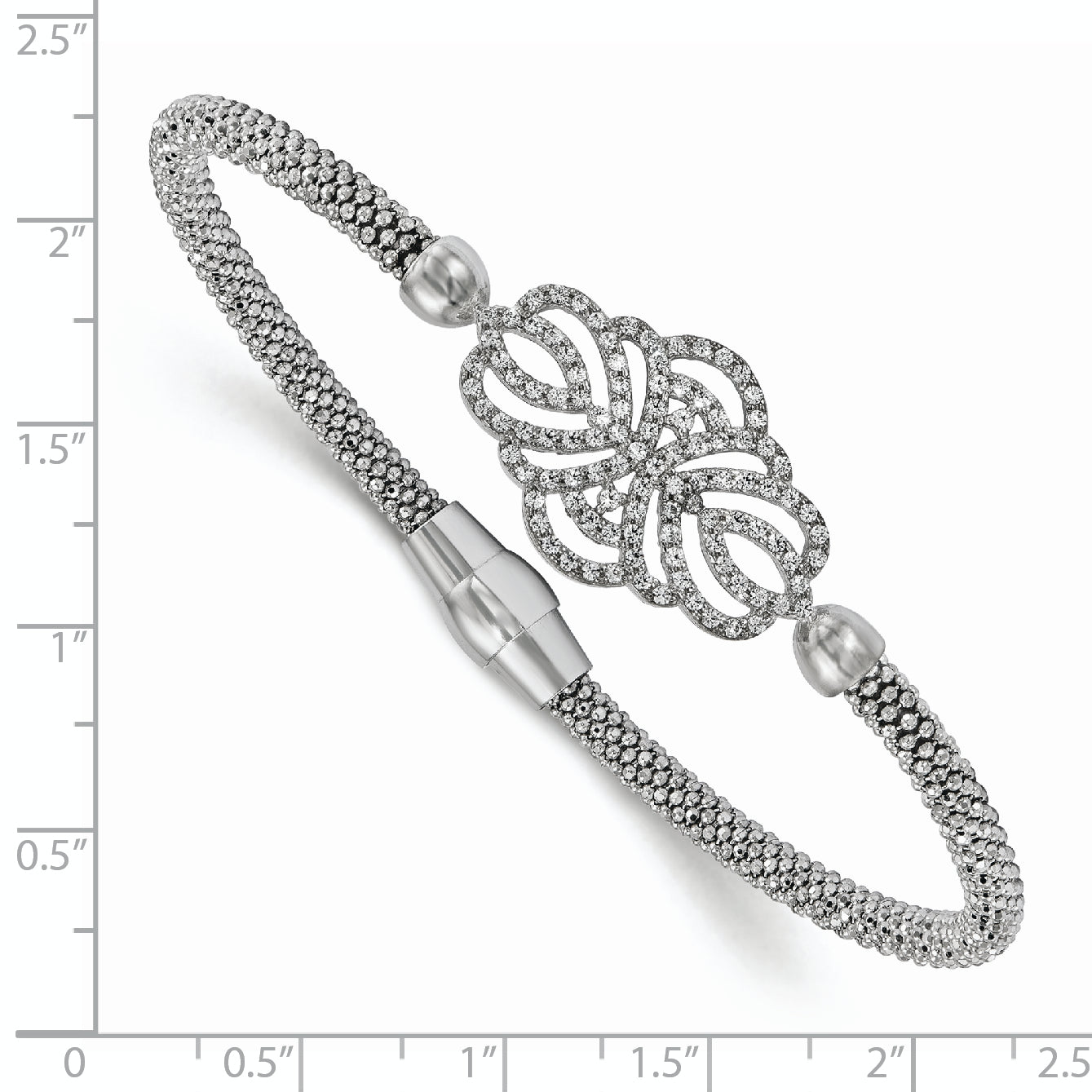 7.5 Inch Sterling Silver Polished Textured Cz Bracelet