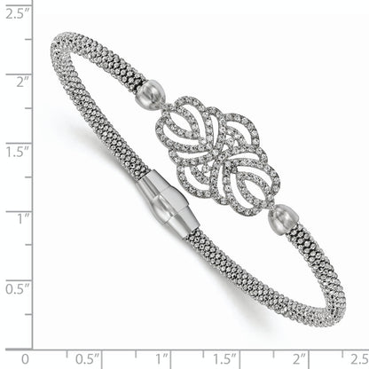7.5 Inch Sterling Silver Polished Textured Cz Bracelet