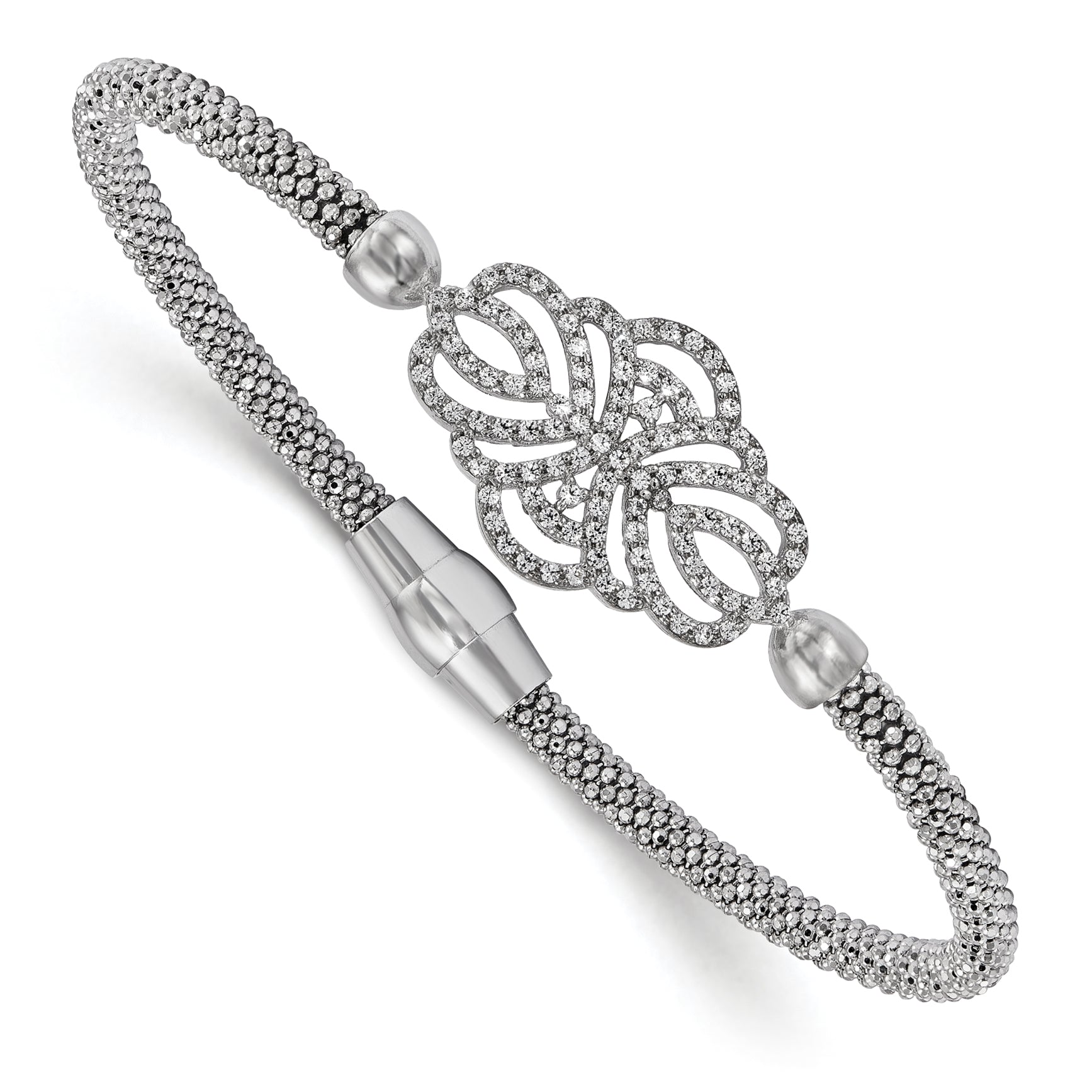 7.5 Inch Sterling Silver Polished Textured Cz Bracelet