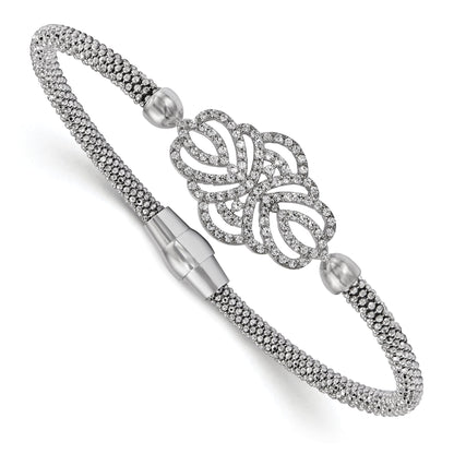 7.5 Inch Sterling Silver Polished Textured Cz Bracelet