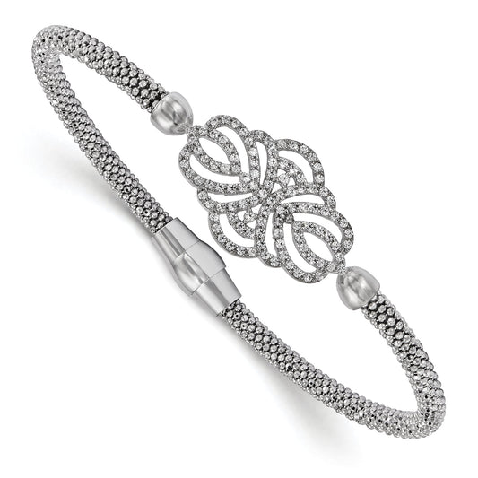 7.5 Inch Sterling Silver Polished Textured Cz Bracelet
