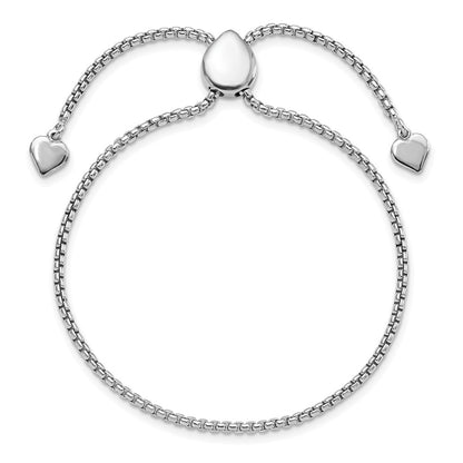 Sterling Silver Round Rectangle Box Heart Adjustable Bracelet