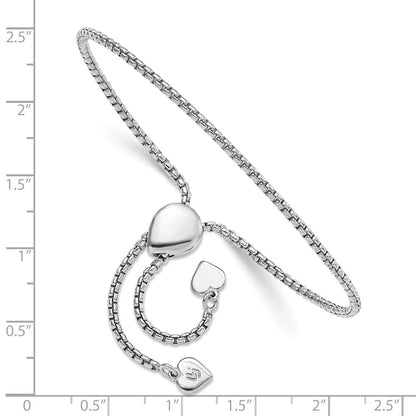 Sterling Silver Round Rectangle Box Heart Adjustable Bracelet