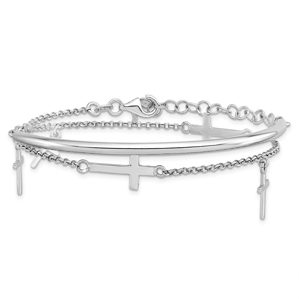 13 Inch Sterling Silver Polished Crosses W/2In Ext. Wrap Bracelet