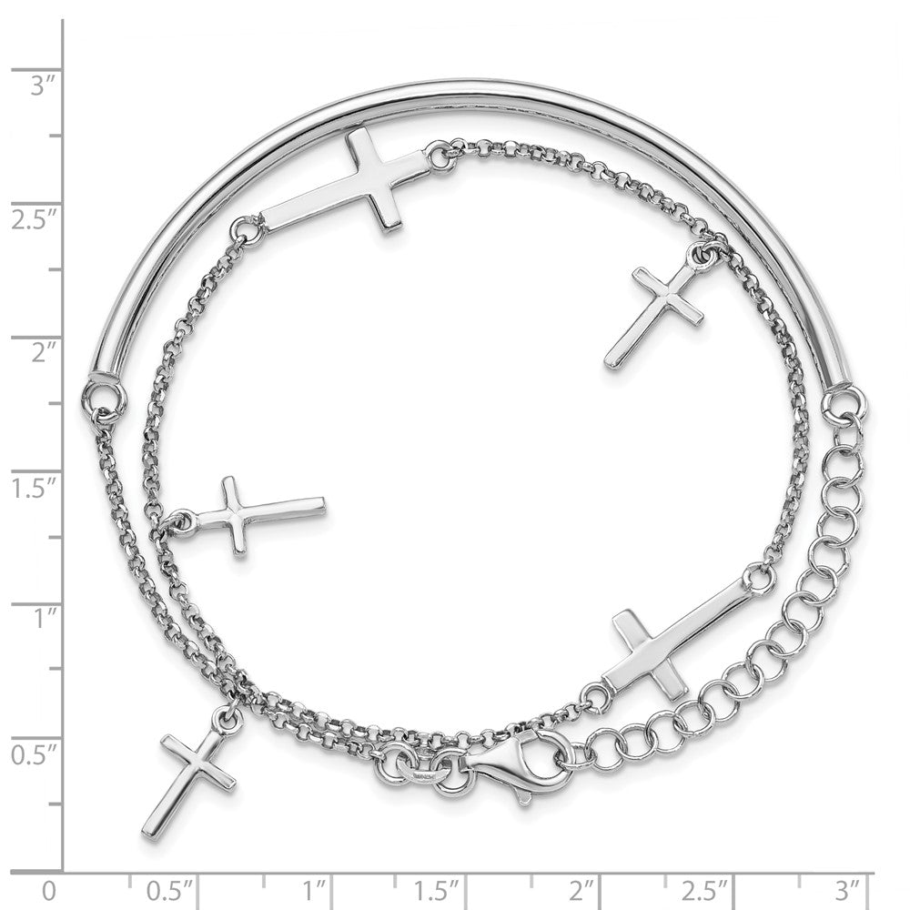 13 Inch Sterling Silver Polished Crosses W/2In Ext. Wrap Bracelet