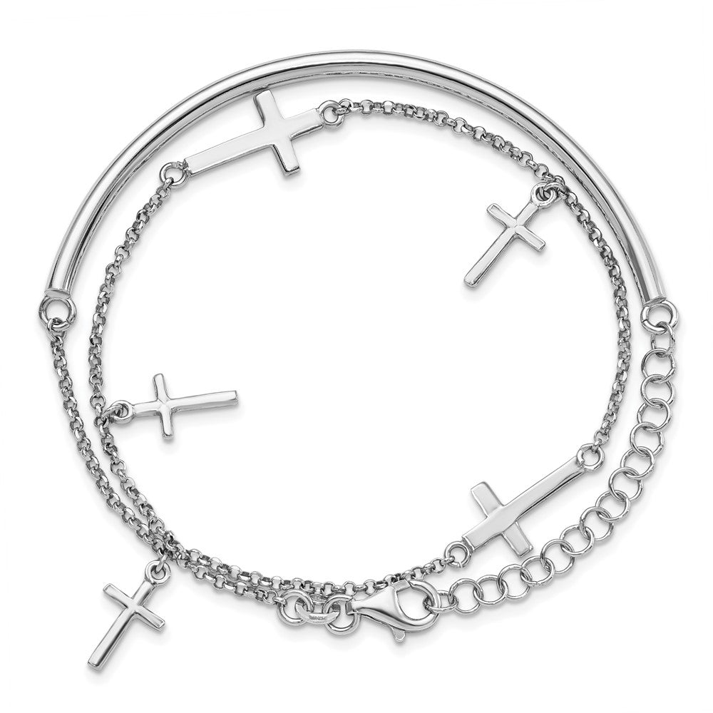 13 Inch Sterling Silver Polished Crosses W/2In Ext. Wrap Bracelet