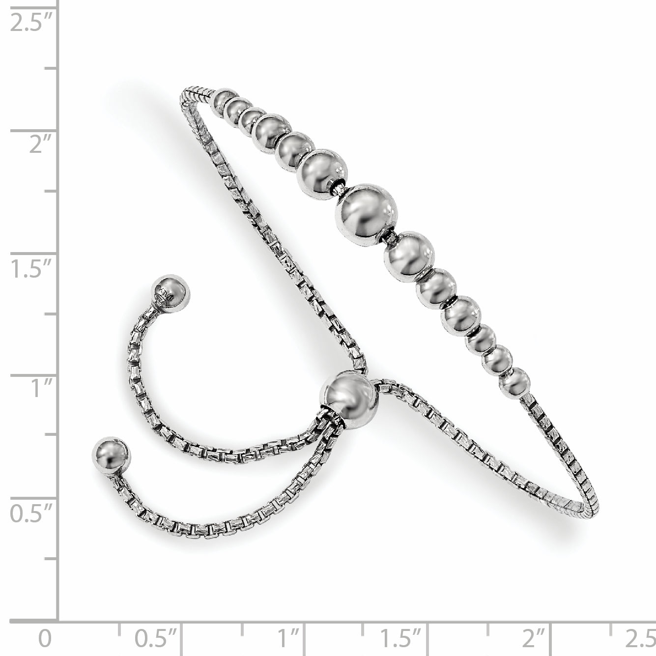9 Inch Sterling Silver Rhodium-Plated Beaded Adjustable Bracelet
