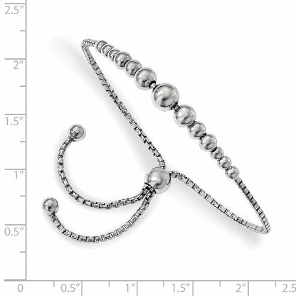 9 Inch Sterling Silver Rhodium-Plated Beaded Adjustable Bracelet