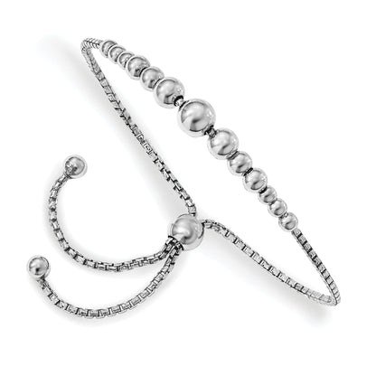 9 Inch Sterling Silver Rhodium-Plated Beaded Adjustable Bracelet