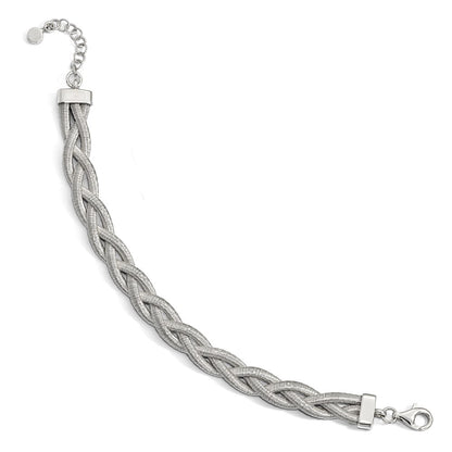 7 Inch Sterling Silver Rhodium-Plated Braided With 1In Ext. Bracelet